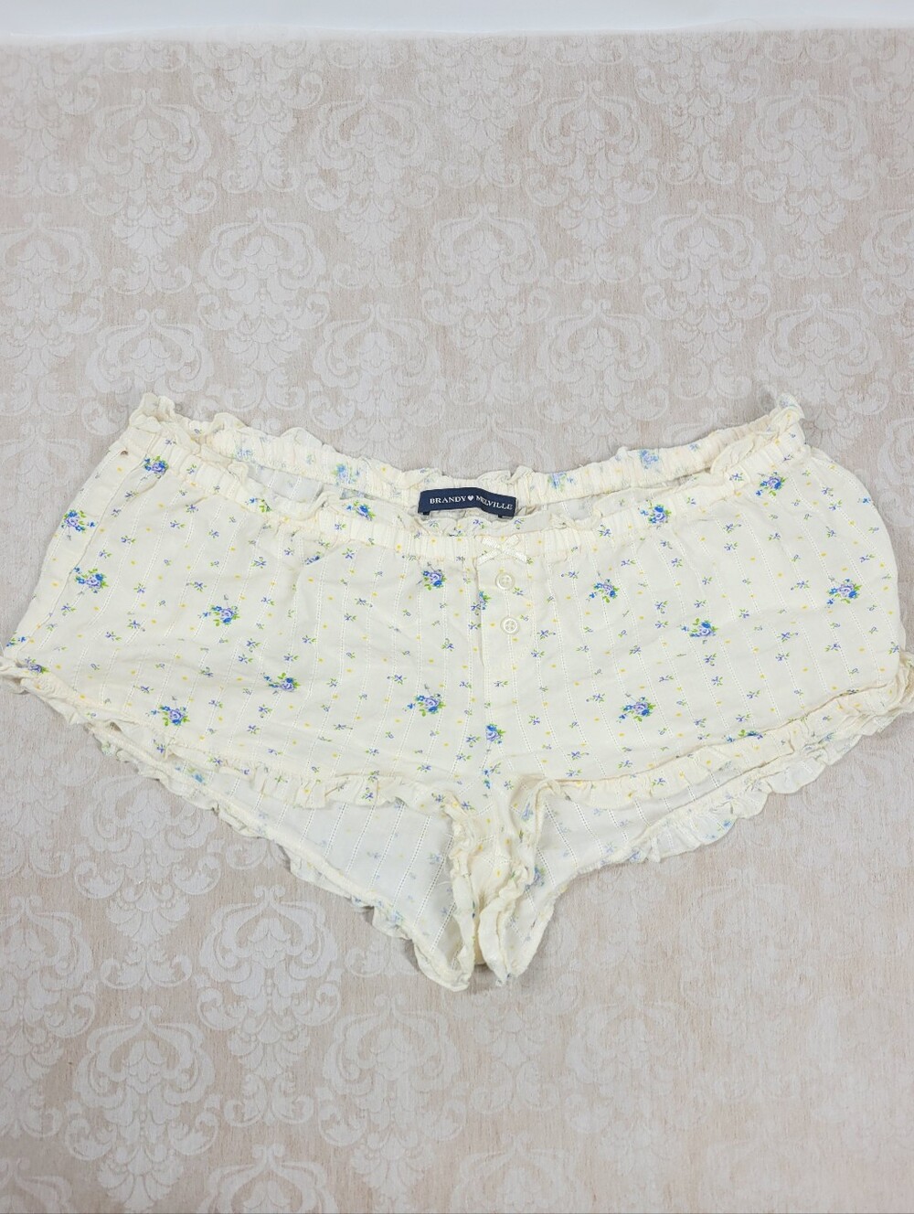 Brandy Melville Cotton Seersucker Sleep Shorts Dainty Blue Floral Medium